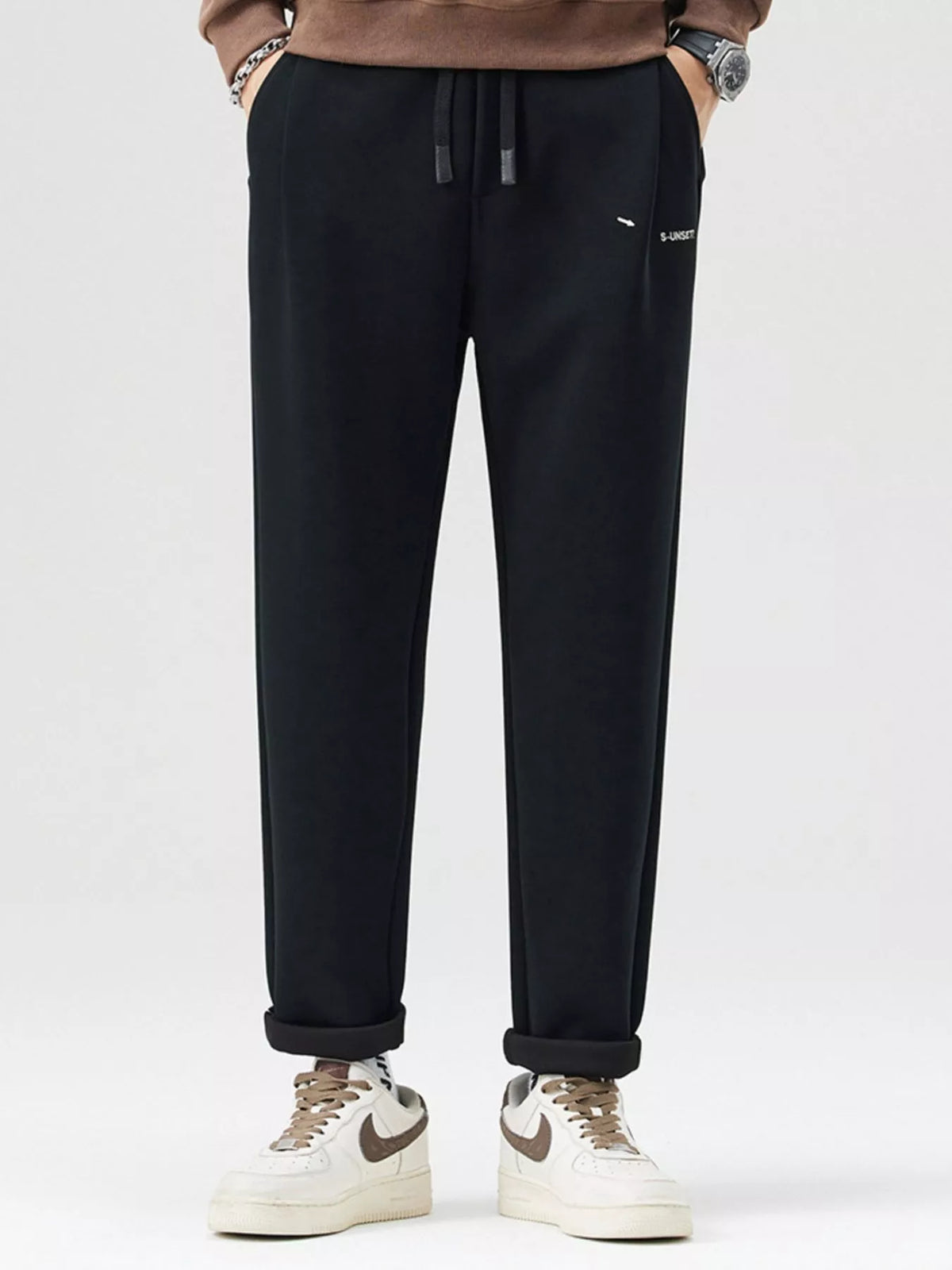 Men's Drawstring Loose Fit Pants in Black