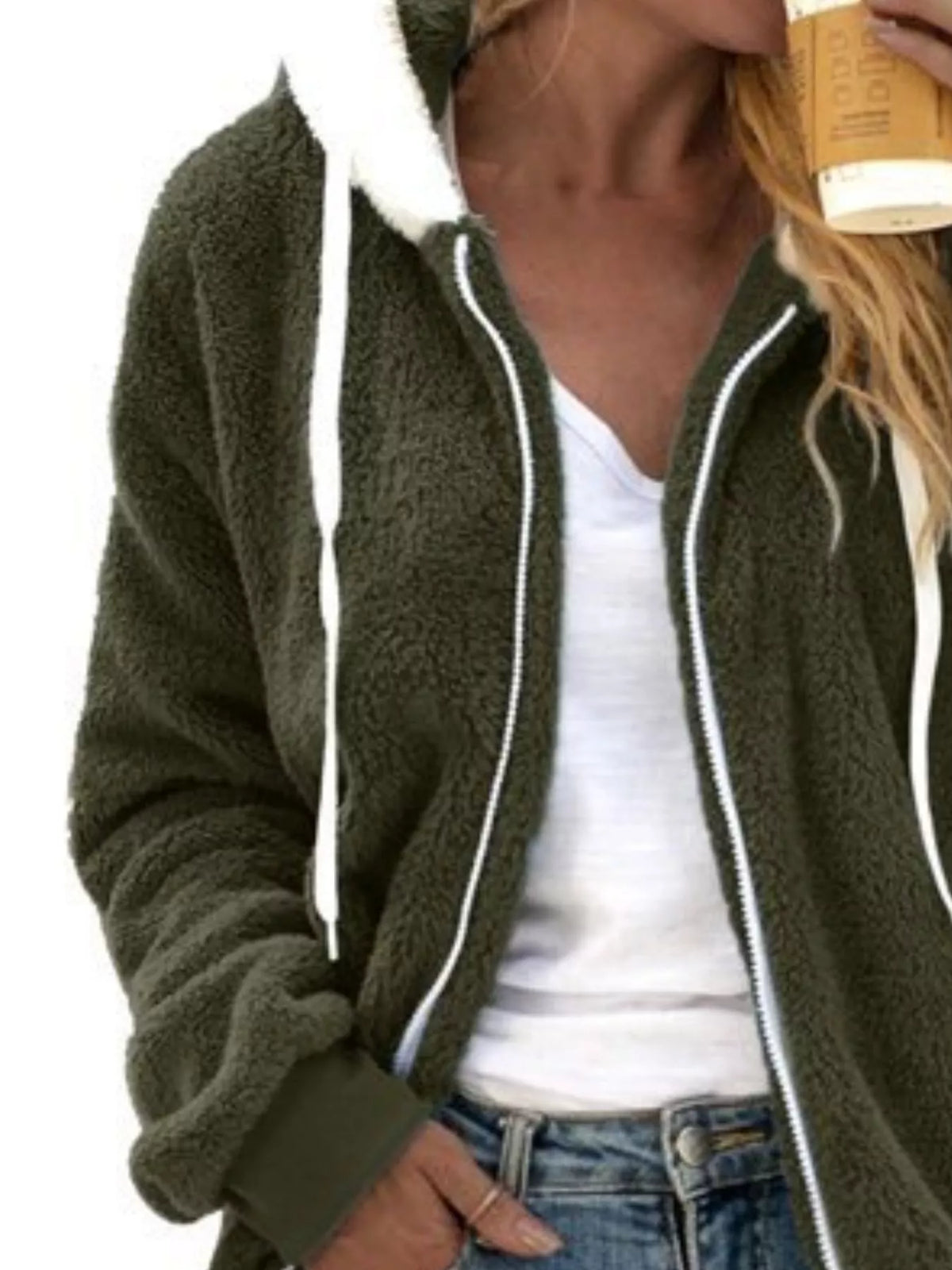 Full Size Cozy Fleece Zip-Up Hooded Jacket Plus Size - Lilixa.store