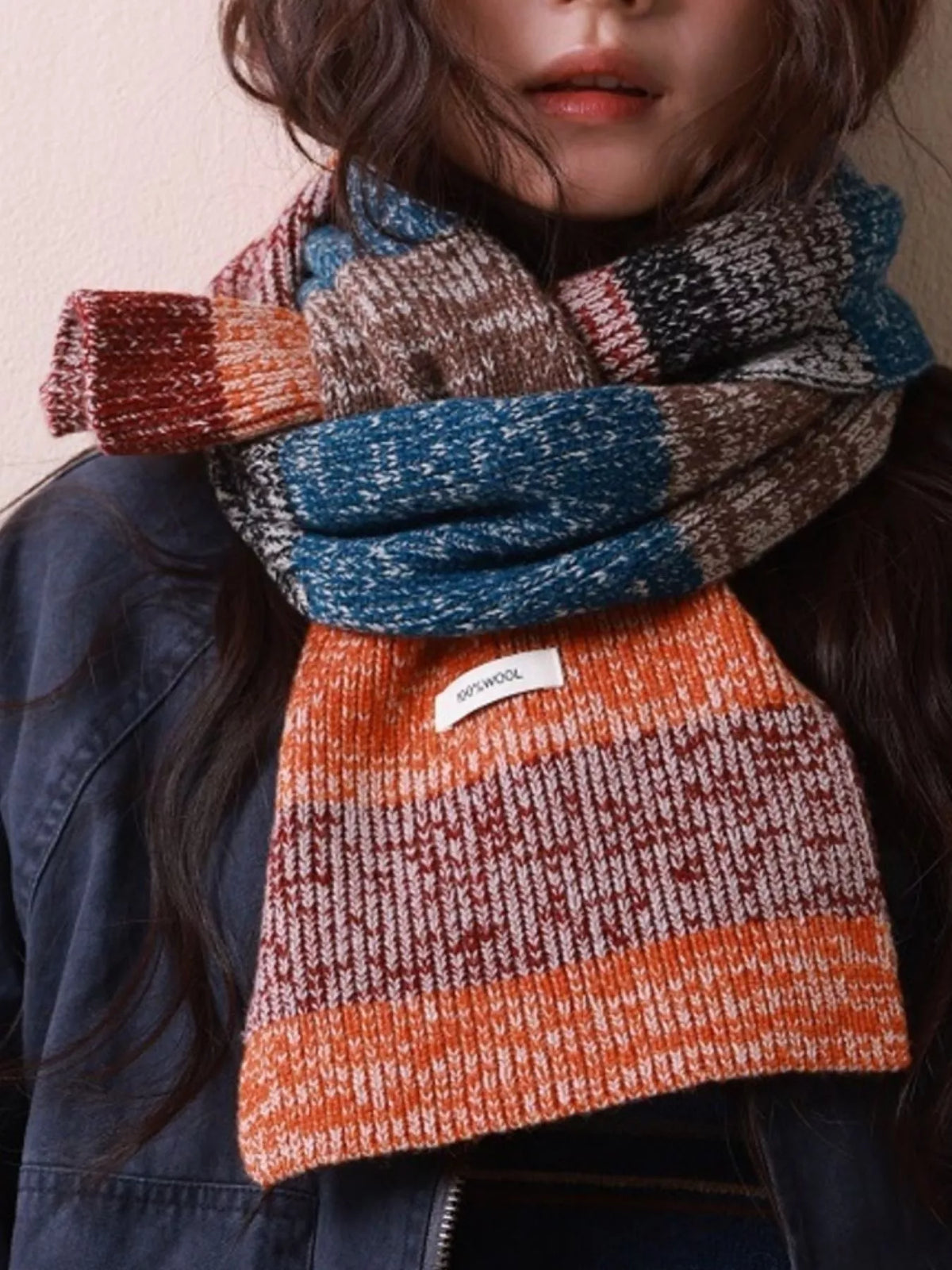 100% Wool Color Block Knitted Scarf - Lilixa.store