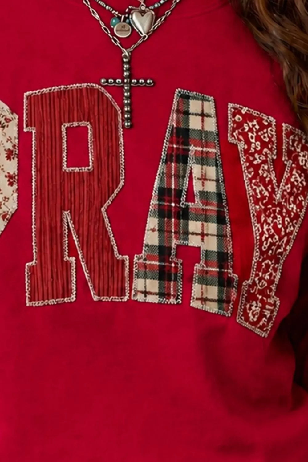Floral Buffalo Plaid Striped Embroidered Patch Western Sweatshirt - Lilixa.store