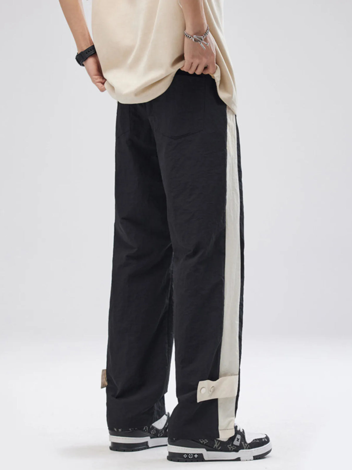 Men's Full Size Side Striped Wide Leg Pants Plus Size in Black, view 5