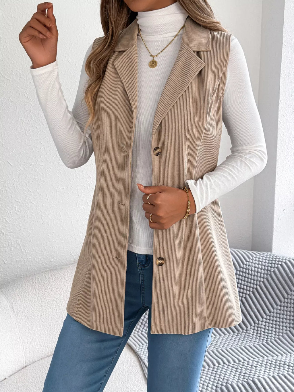 Button-Front Longline Vest Coat - Lilixa.store