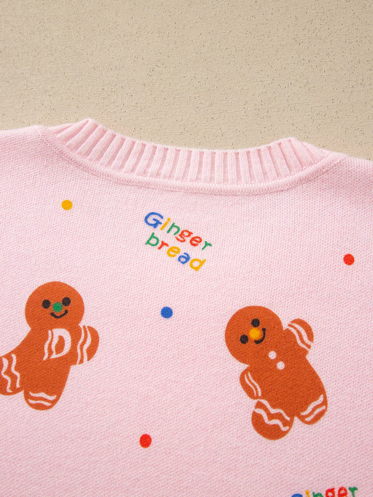 Gingerbread Pattern Long Sleeve Round Neck Sweater