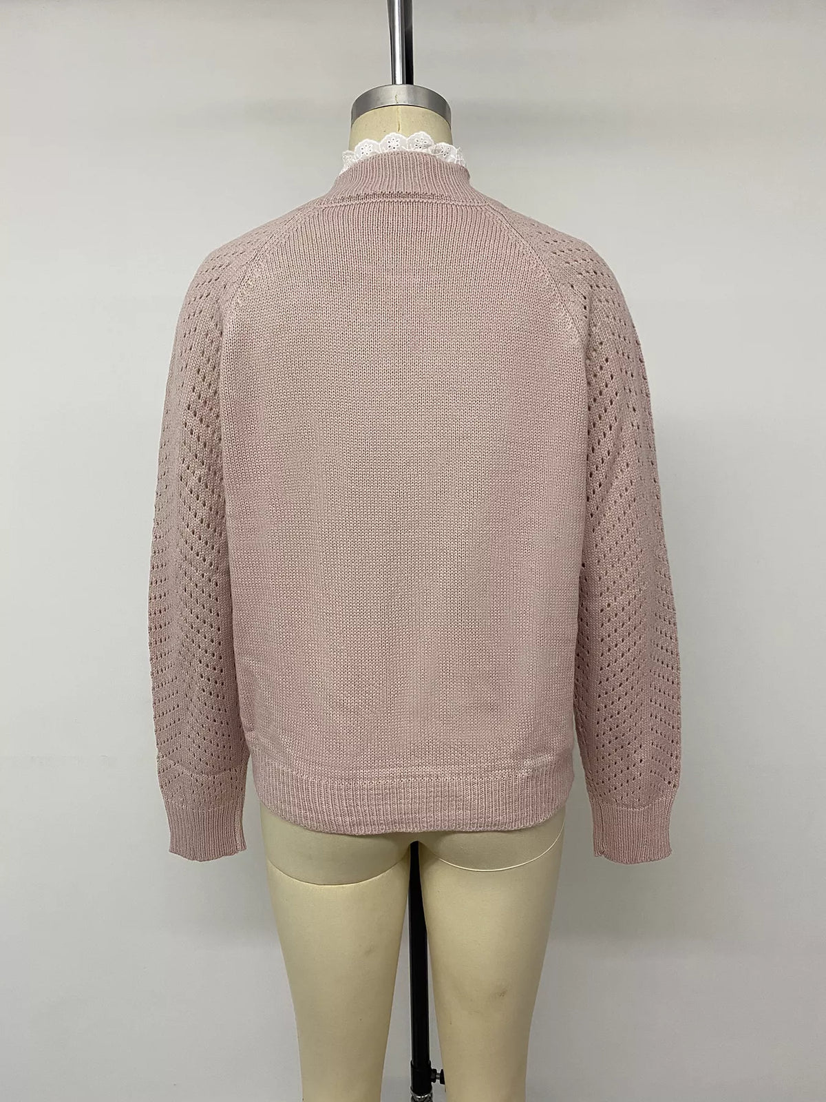Openwork Mock Neck Sweater in Pink, view 13