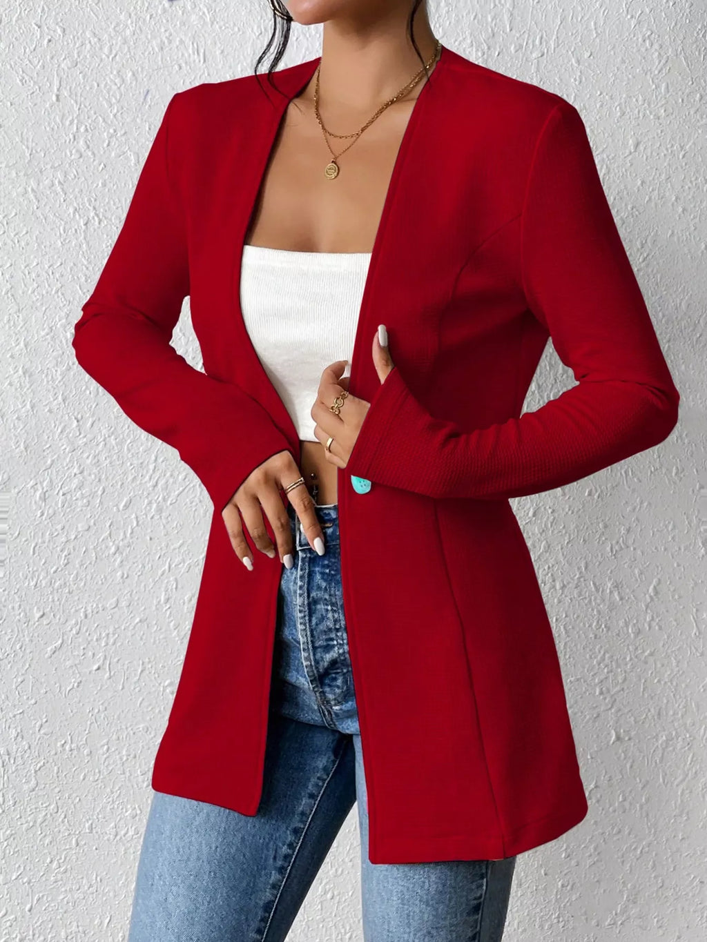 Single-Button Long Sleeve Blazer - Lilixa.store
