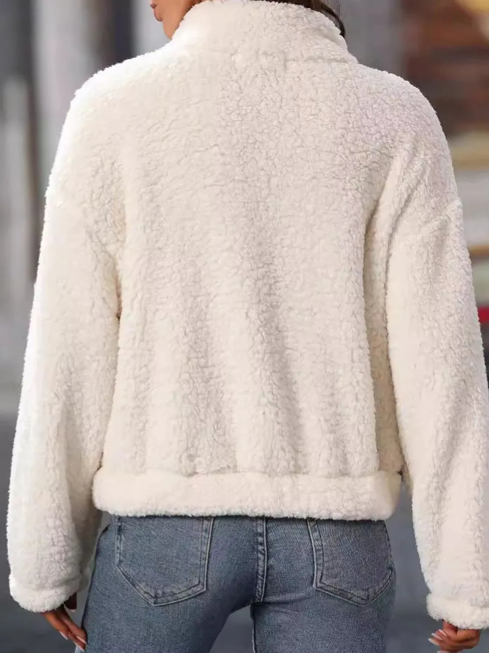 Heart Half Zip Long Sleeve Teddy Sweatshirt - Lilixa.store