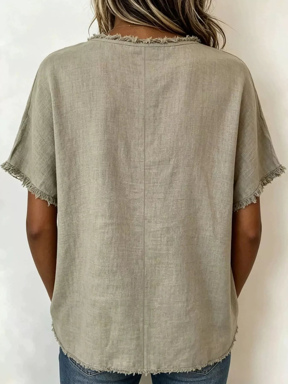 Full Size Frayed Hem Short Sleeve Top Plus Size - Lilixa.store
