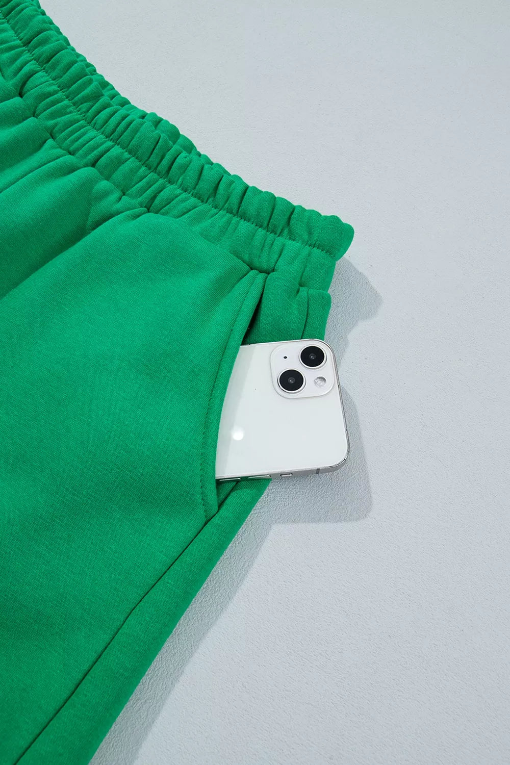 Polka Dot Trim Long Sleeve Sweatshirt and Shorts Set in Green, view 12