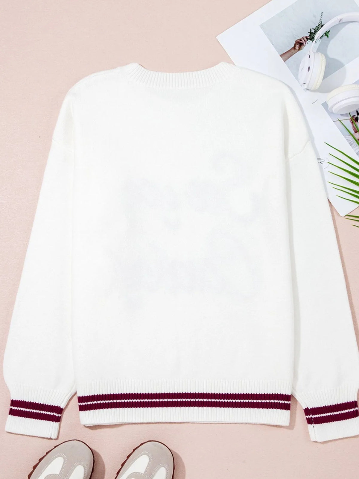 Letter Contrast Hem Round Neck Sweater - Lilixa.store