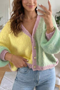 V Neck Drop Shoulder Patchwork Regular Wash Knitwear Cardigan - Lilixa.store