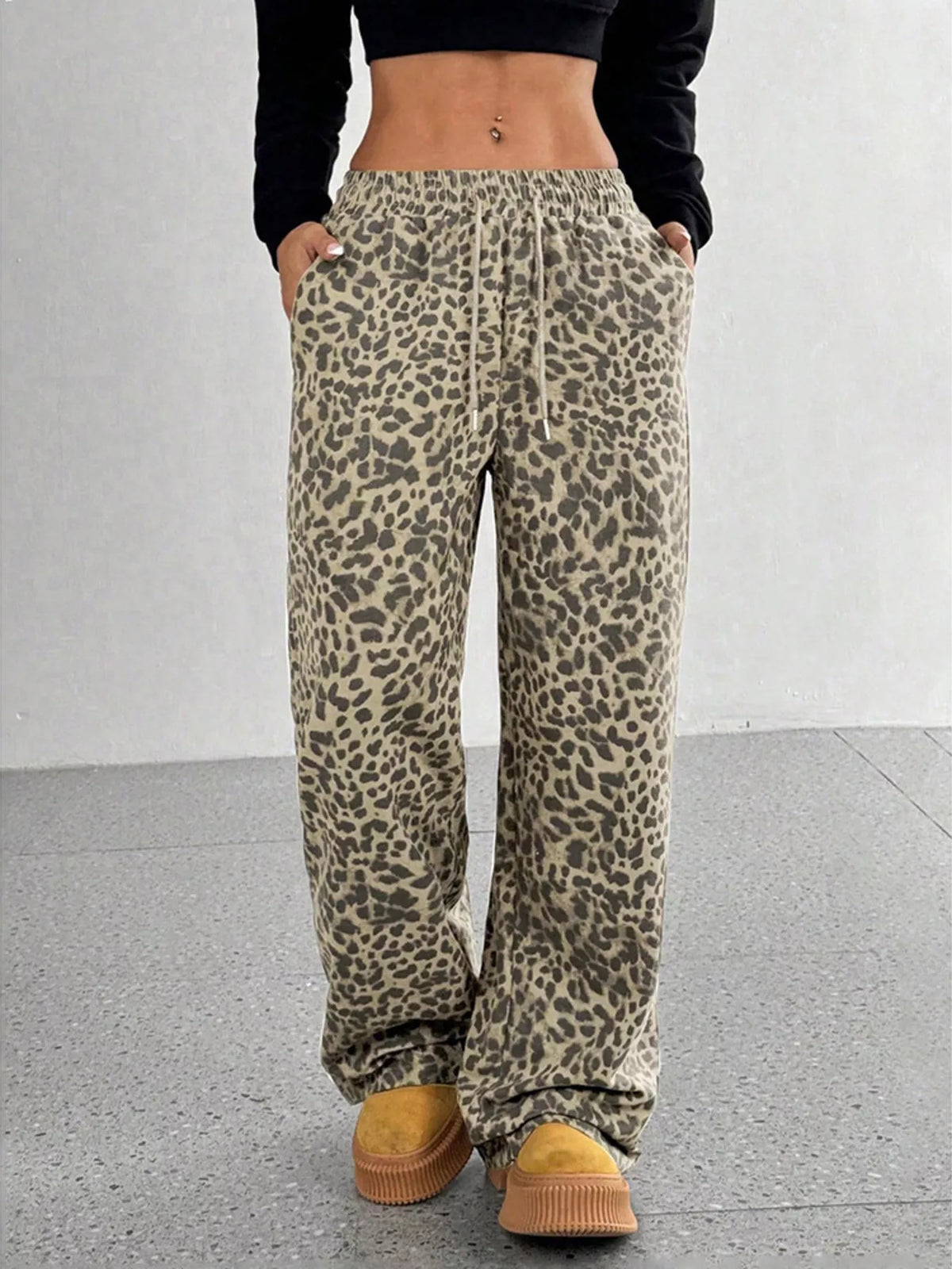 Full Size Leopard Print Wide Leg Pants Plus Size - Lilixa.store