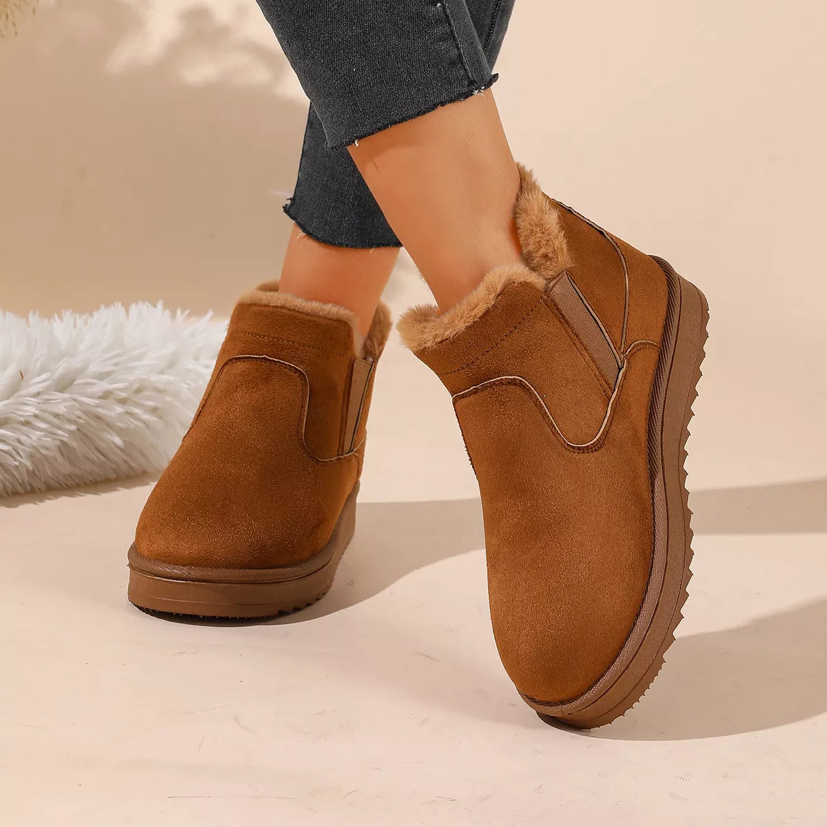 Plush Lined Winter Ankle Boots - Lilixa.store