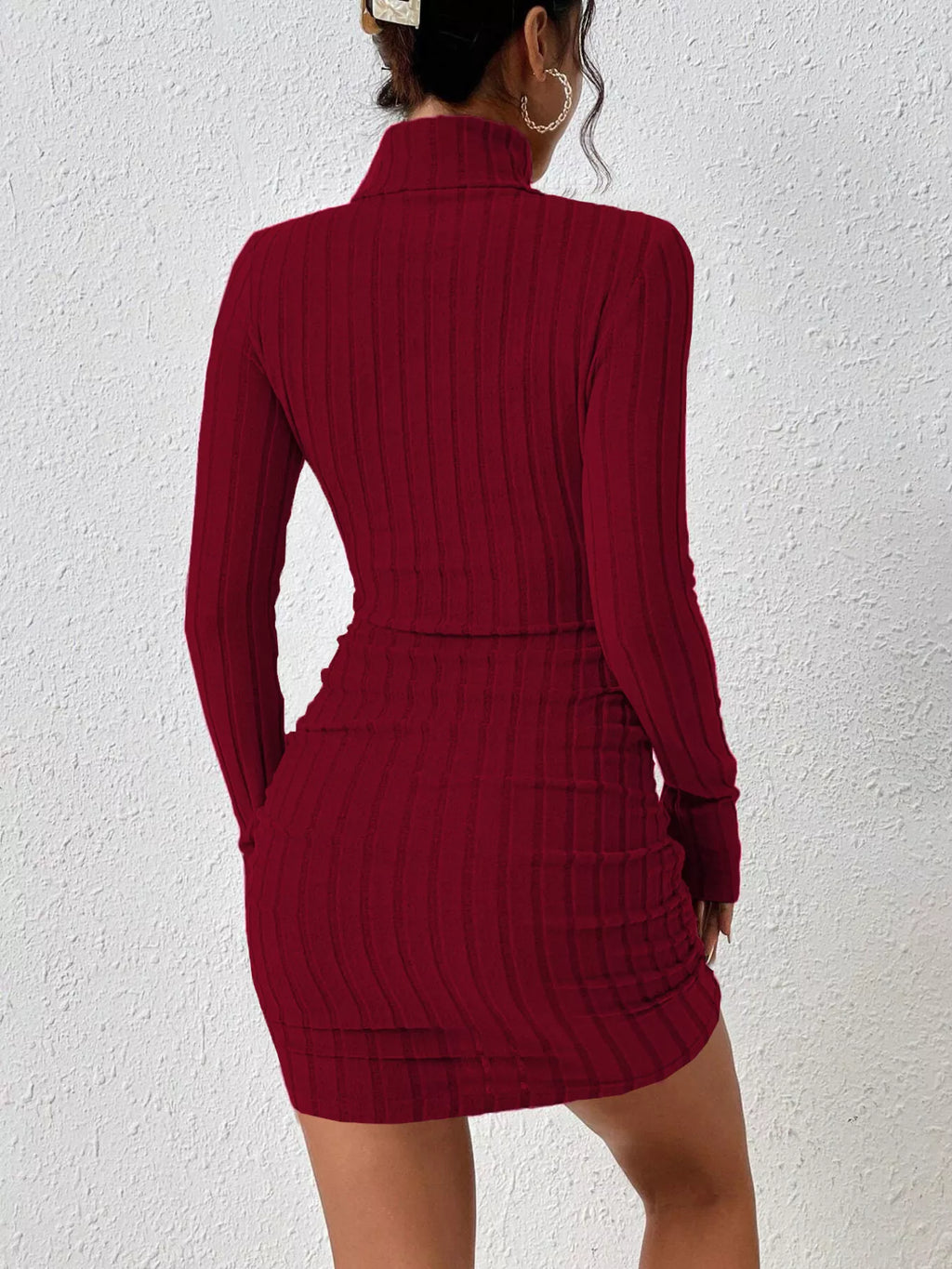 Turtleneck Ribbed Bodycon Knit Dress - Lilixa.store