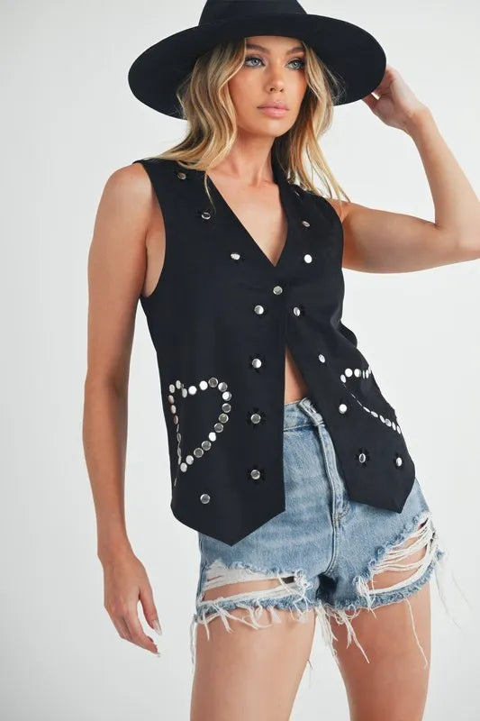 Aemi + Co Heart Rivet Detail Suede Vest Coat - Lilixa.store