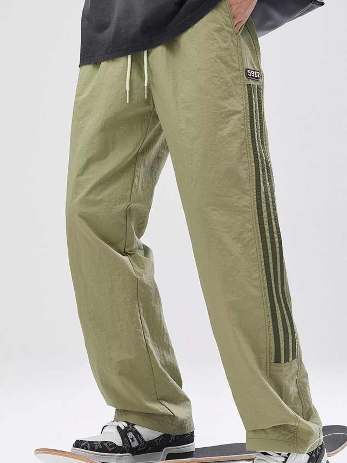 Men's Full Size Striped Wide Leg Pants Plus Size in Light Green