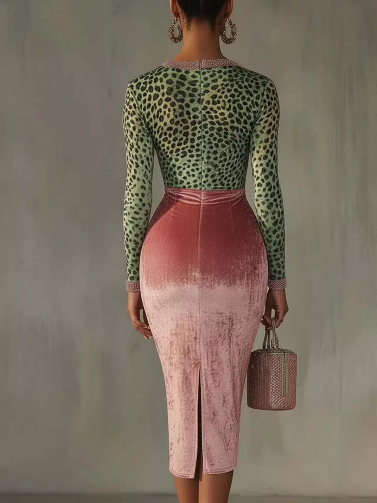 Velvet Leopard Long-Sleeve Midi Dress - Lilixa.store