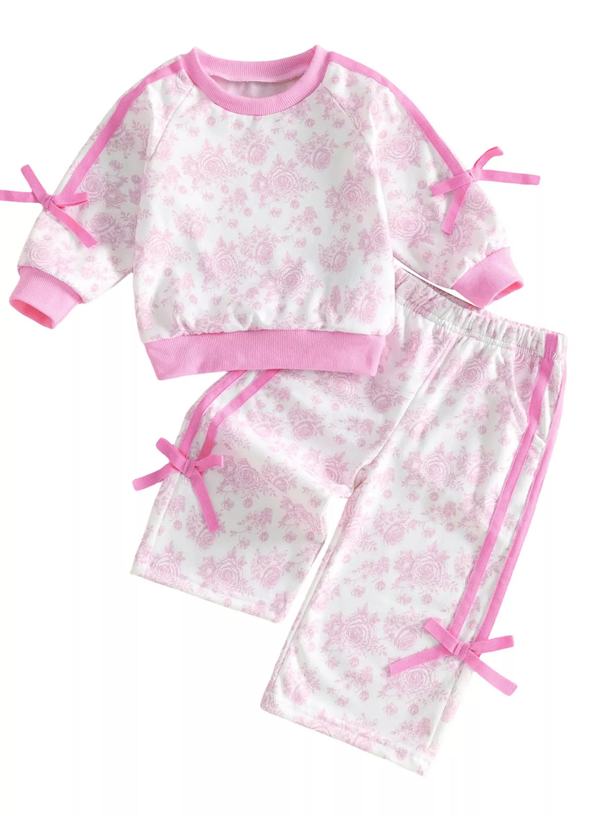 Children's Floral Print Round Neck Top and Pants Two-Piece Lounge Set - Lilixa.store