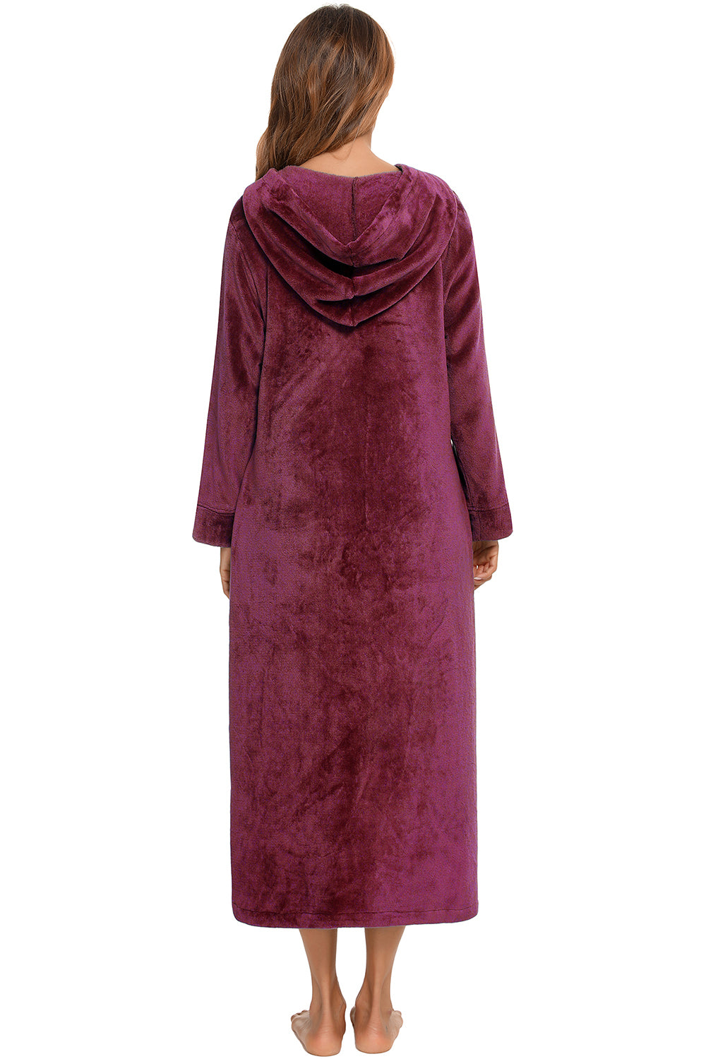 Zip Front Hooded Night Dress with Pockets - Lilixa.store