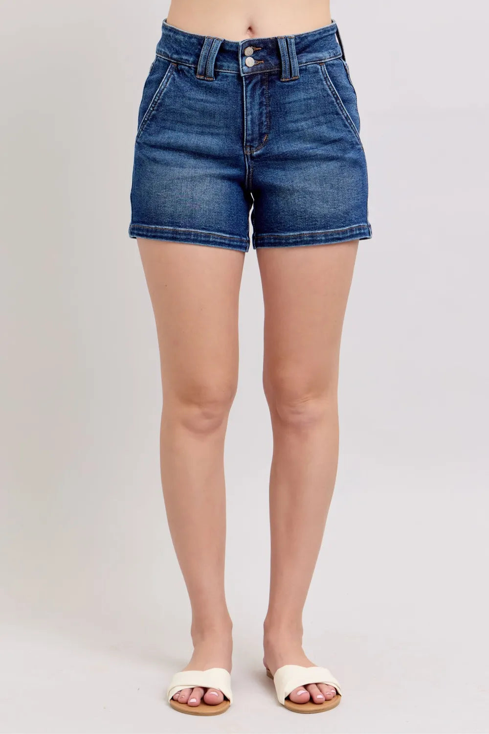 Judy Blue Full Size Double Button Waistband Denim Shorts Plus Size - Lilixa.store