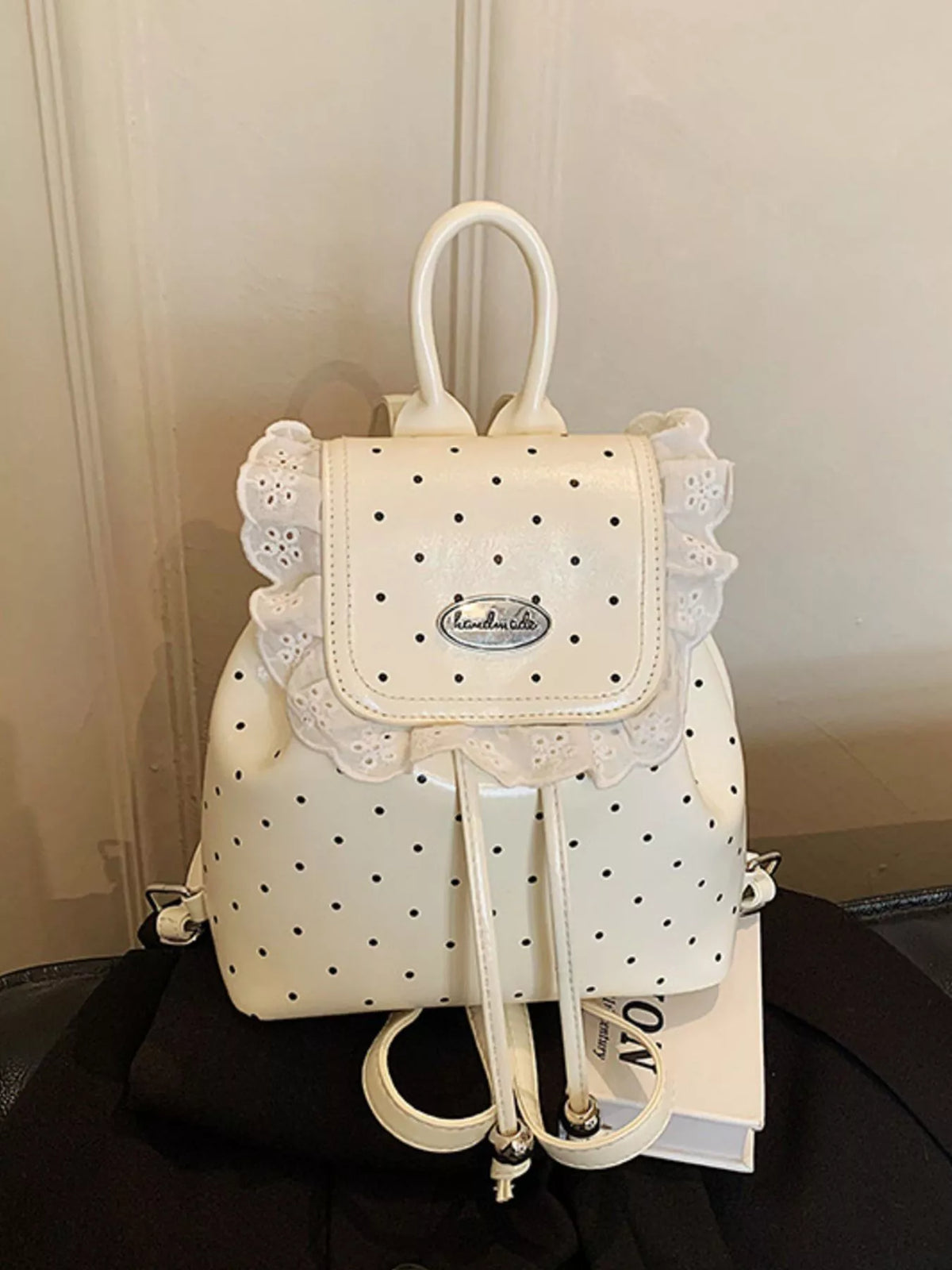 Polka Dot Lace Trim Backpack Bag - Lilixa.store