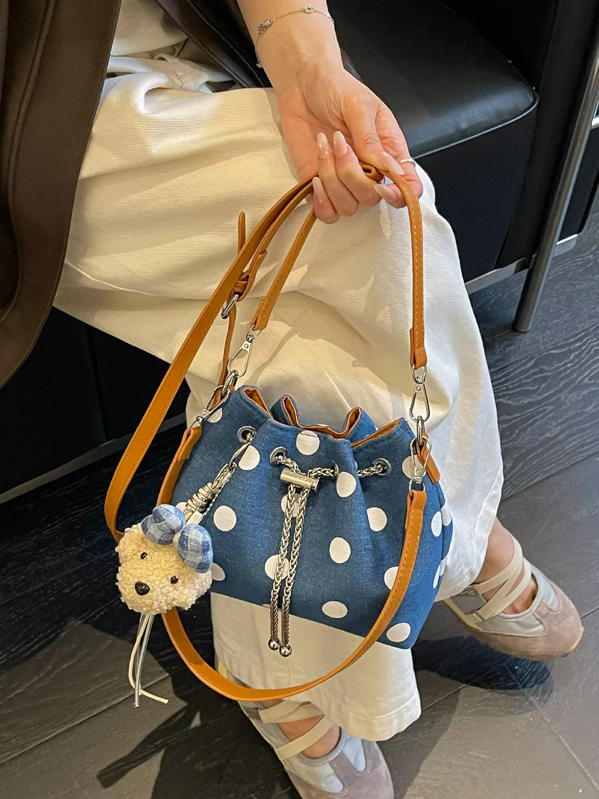 Polka Dot Bucket Crossbody Bag