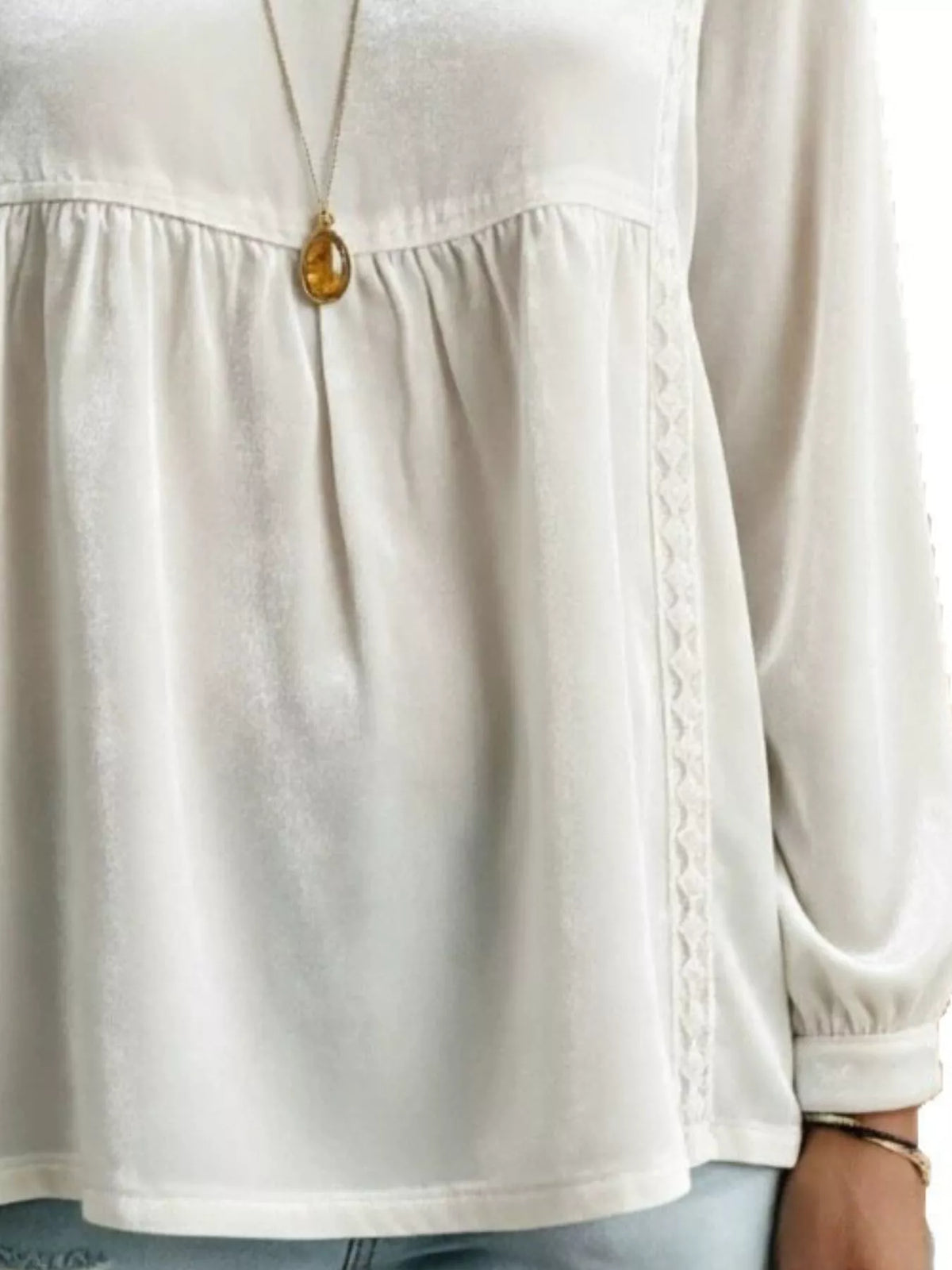 Full Size V-Neck Long Sleeve Velvet Blouse with Lace Trim Plus Size - Lilixa.store