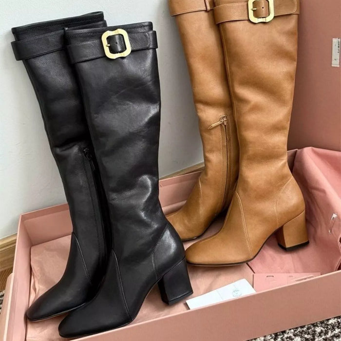 Square Toe Block Heels Boots