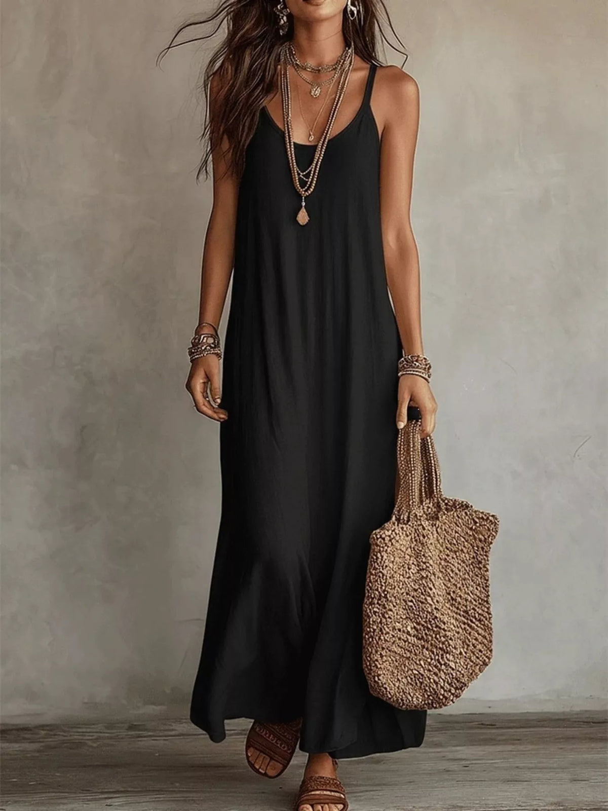 Full Size Scoop Neck Spaghetti Strap Maxi Dress Plus Size - Lilixa.store