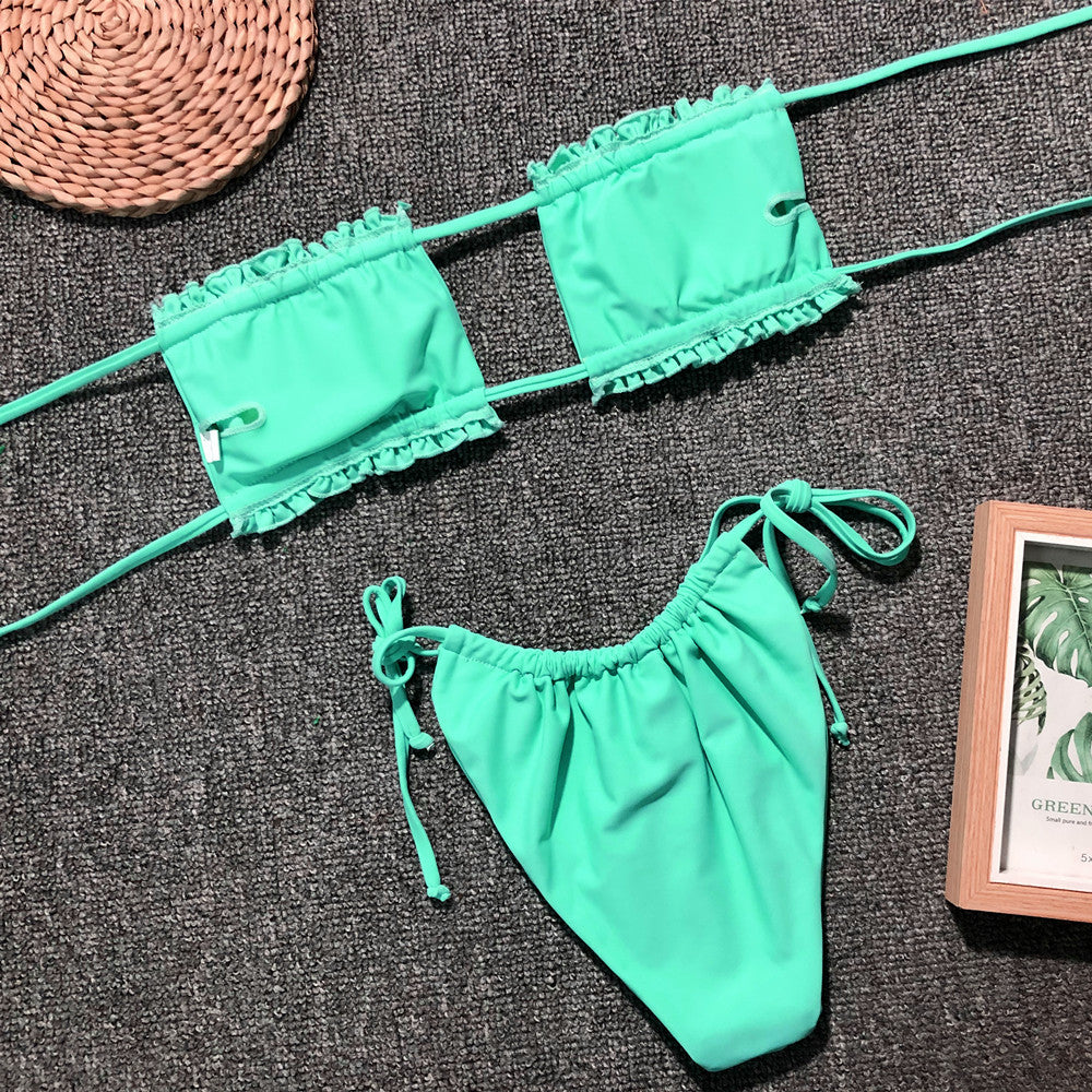 Frill Trim Ruched Bikini Set - Lilixa.store