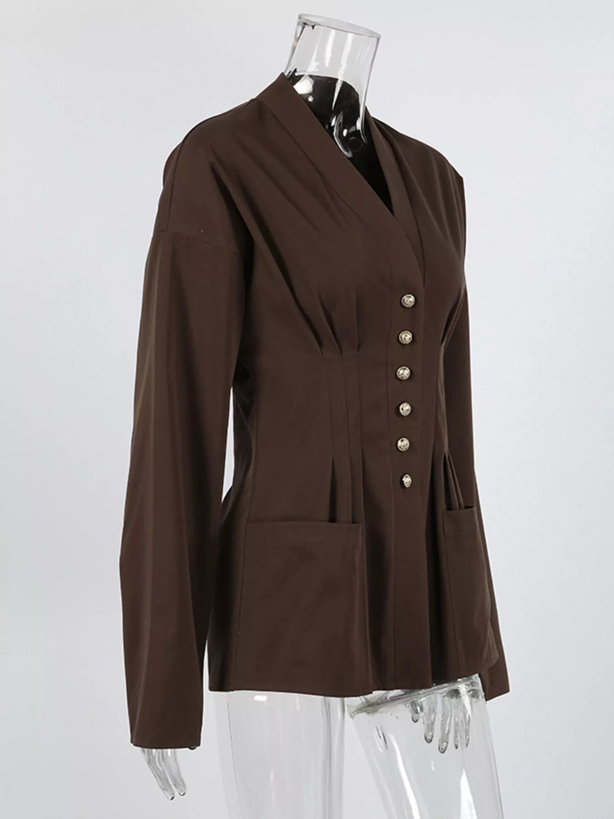 Pleated Waist Blouse with Button Detail, view 6