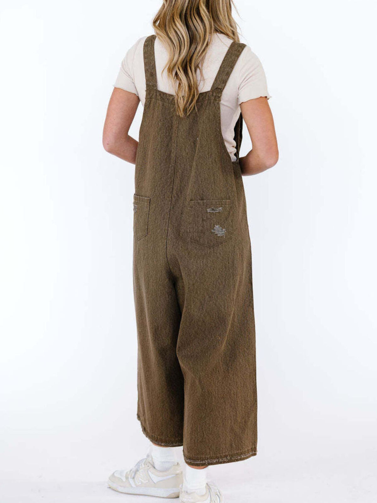 Distressed Wide Leg Denim Overalls, view 11
