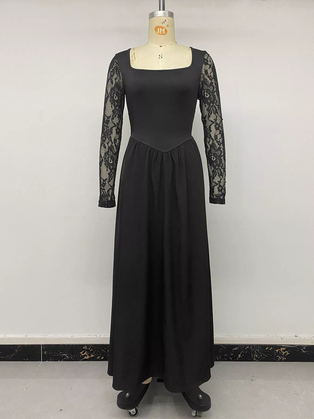 Square Neck Sheer Sleeve Maxi Dress - Lilixa.store
