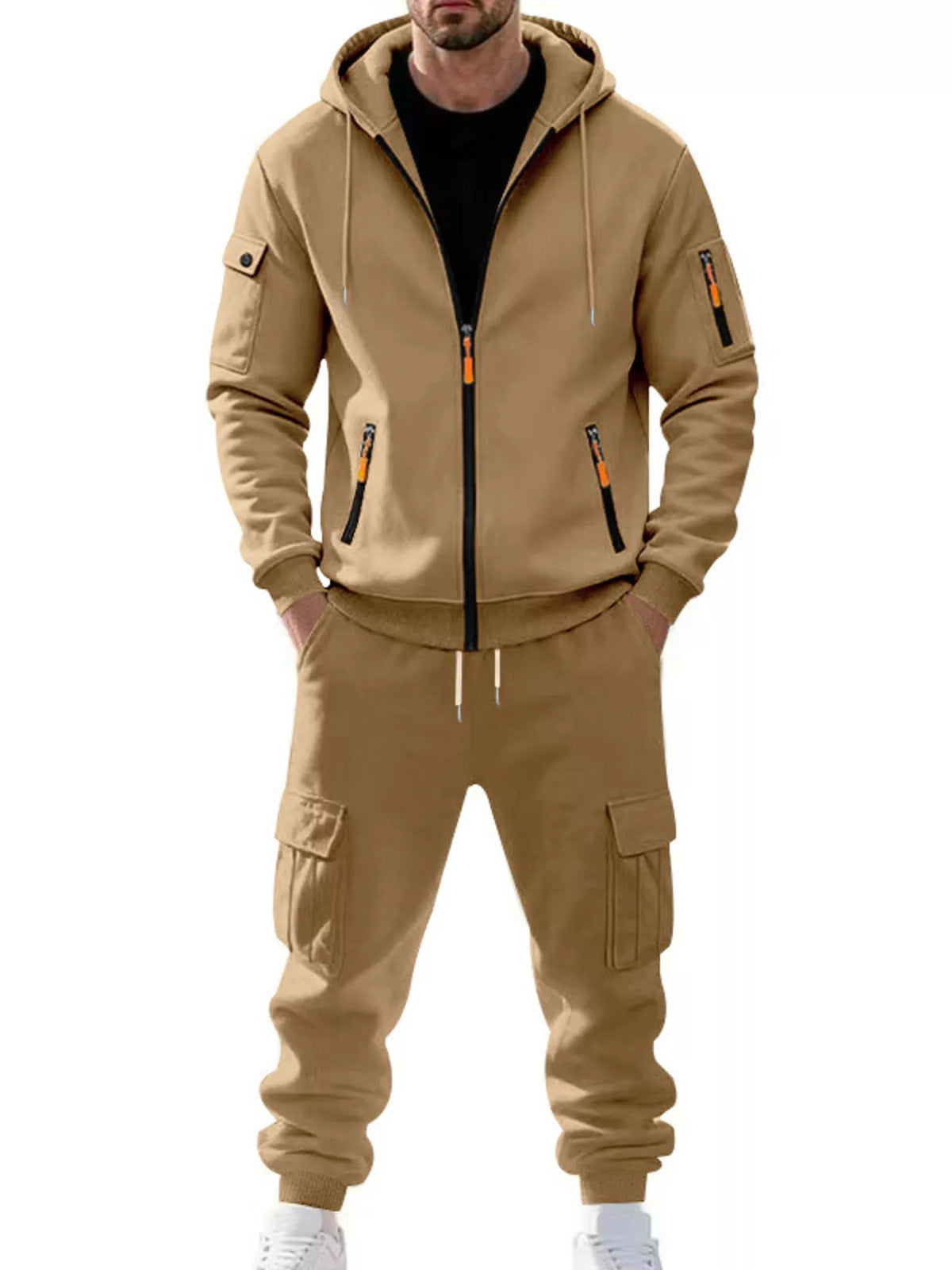 Men's Plus Size Casual Zip-Up Hoodie and Cargo Pants Set - Lilixa.store