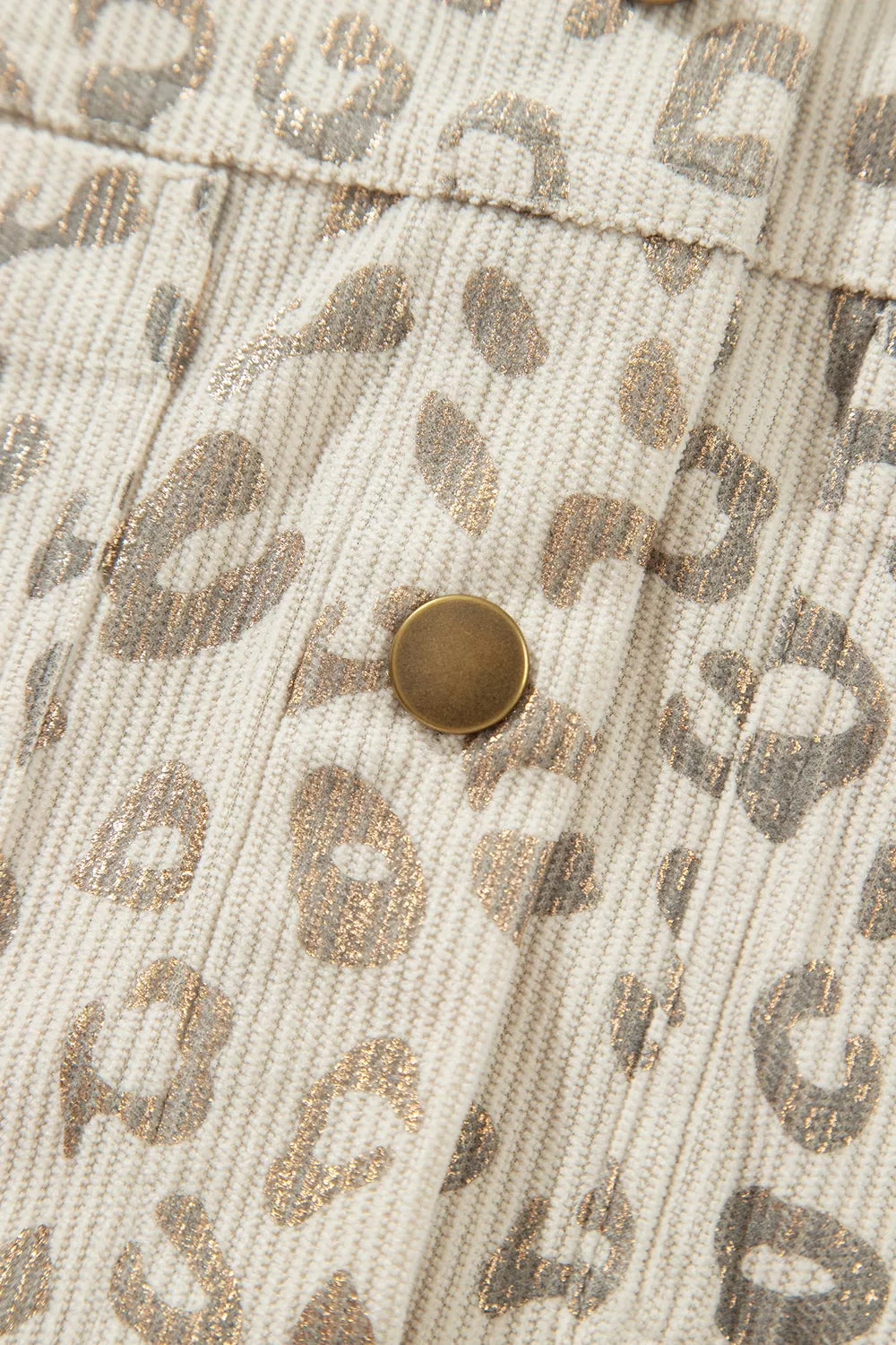 Leopard Print Corduroy Shirt Collar Long Sleeve Regular Fit Jacket in Khaki, view 12