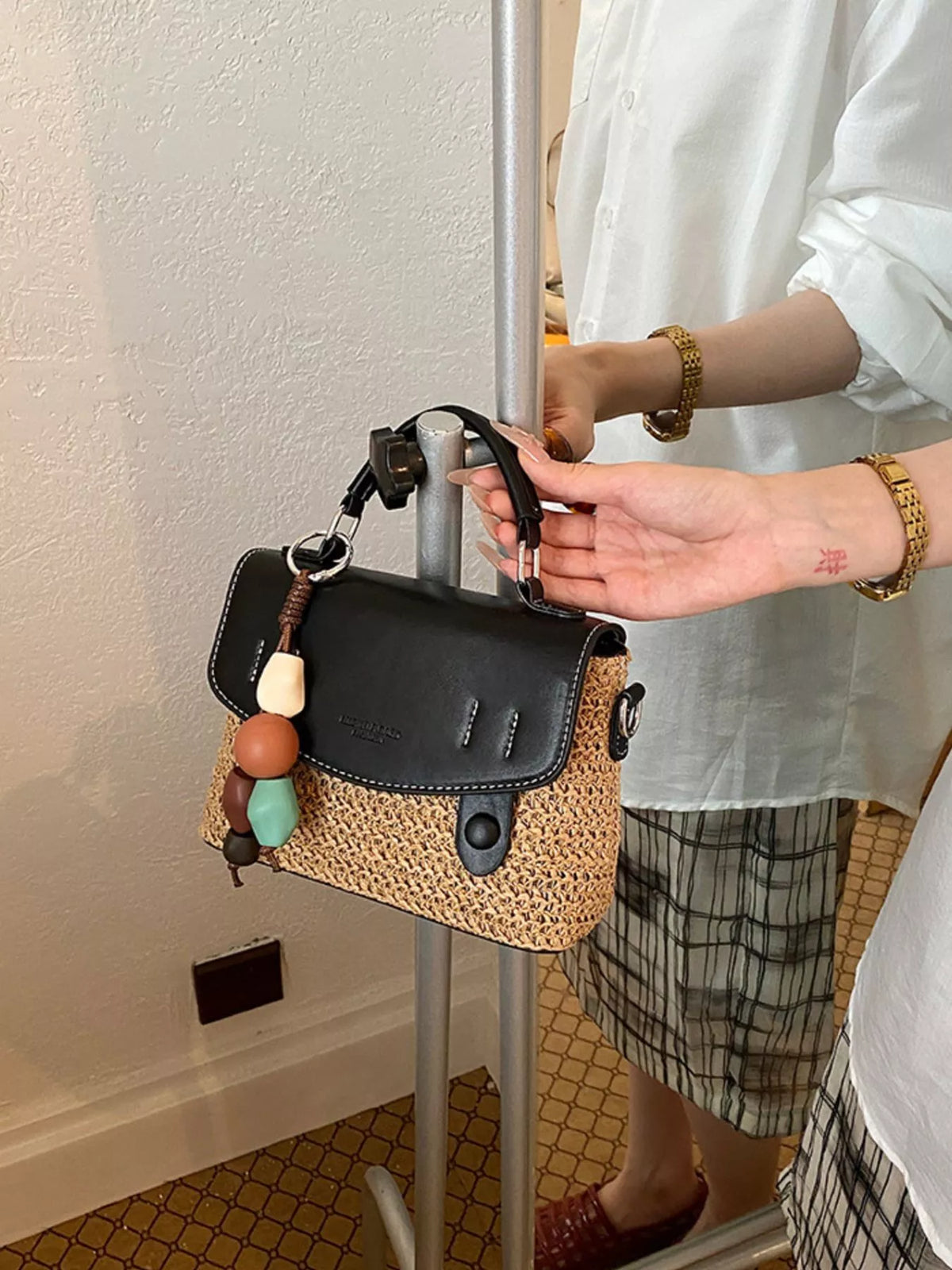 Two-Tone Woven Crossbody Bag