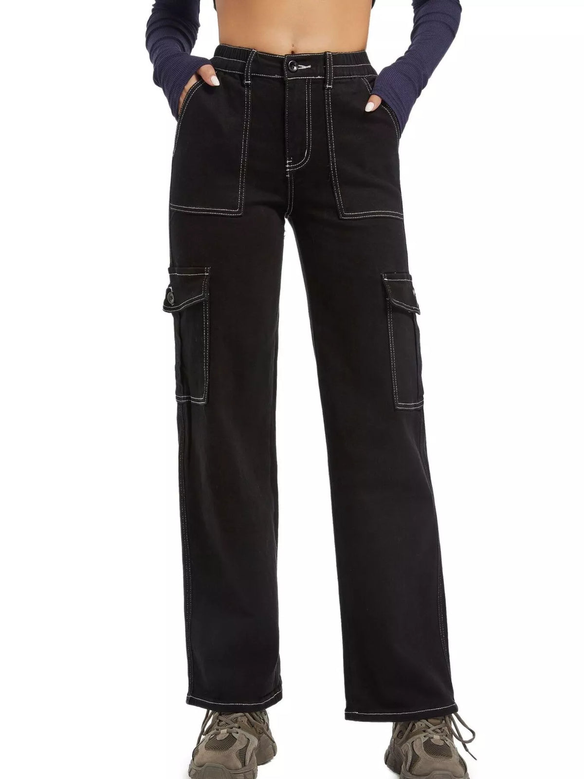 High-Waisted Cargo Jeans - Lilixa.store