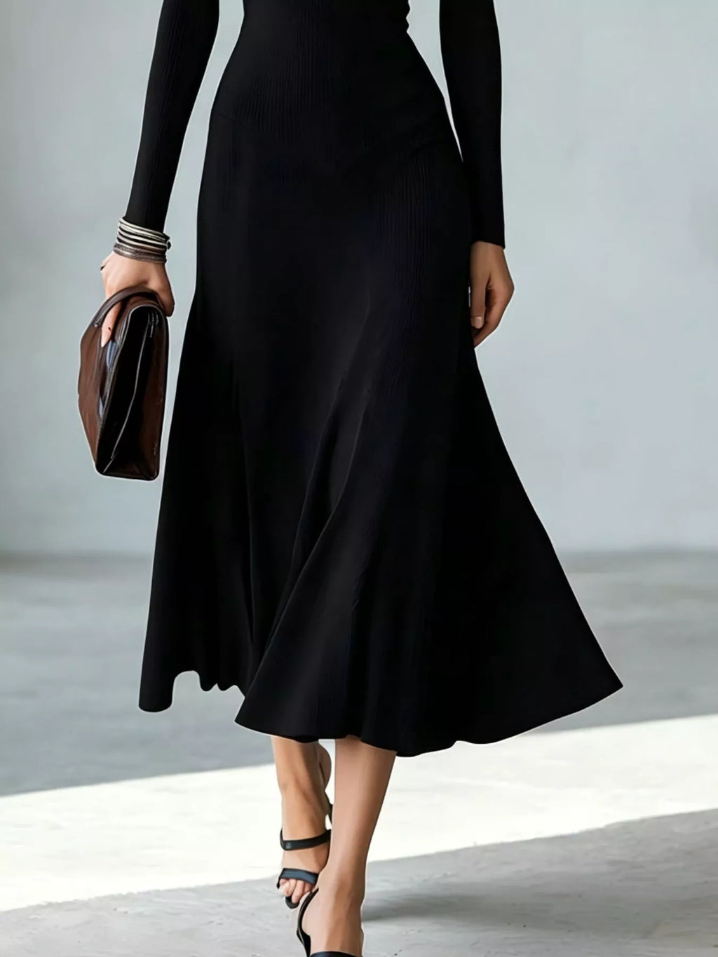 Full Size Mock Neck Cut-Out Long Sleeve Midi Dress Plus Size - Lilixa.store