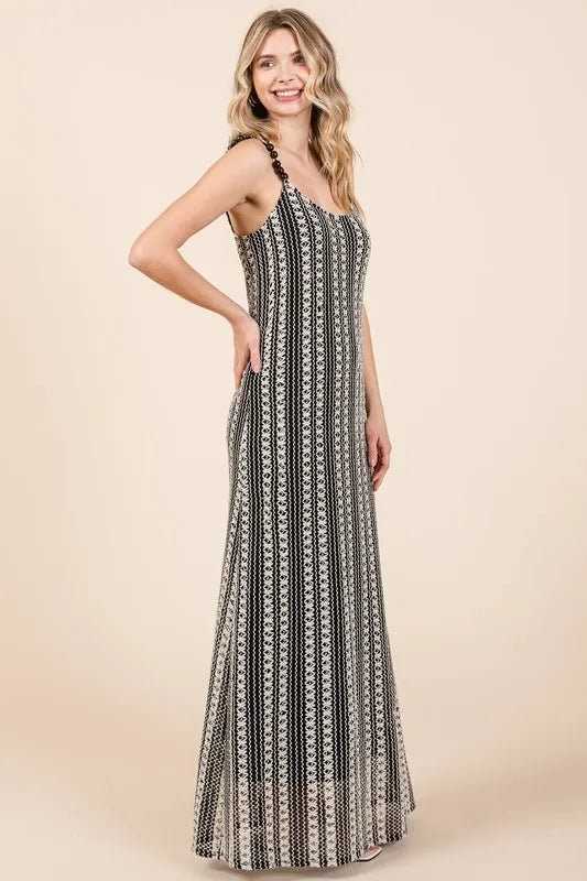 GeeGee Plus Size Striped Scoop Neck Beaded Strap Maxi Cami Dress - Lilixa.store