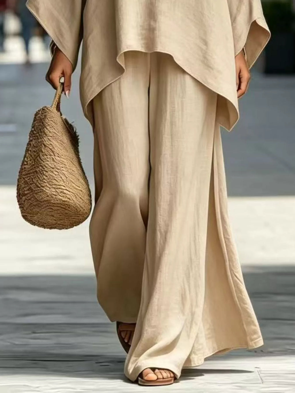 Full Size Batwing Sleeve Top and Wide-Leg Pants Set Plus Size, view 6
