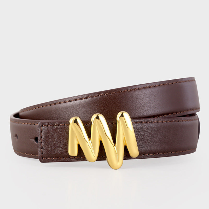 Gold Buckle Leather Belt - Lilixa.store