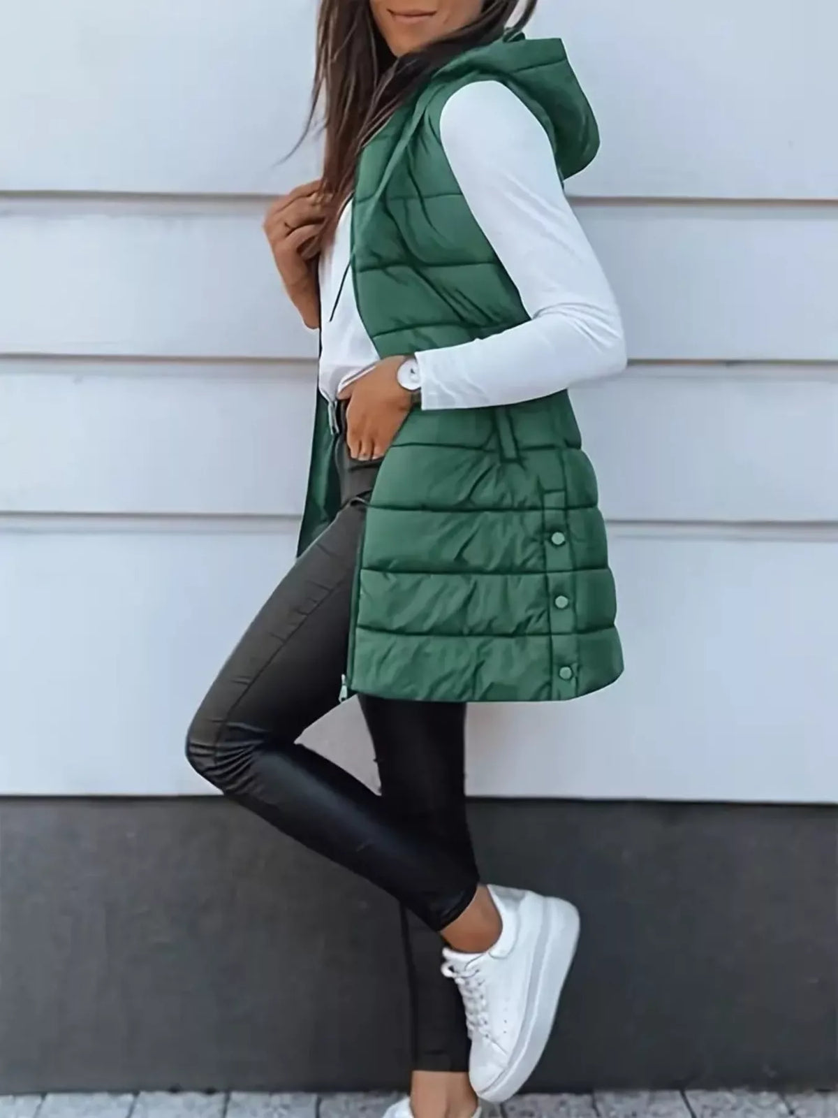 Zip Up Longline Hooded Puffer Vest Coat - Lilixa.store