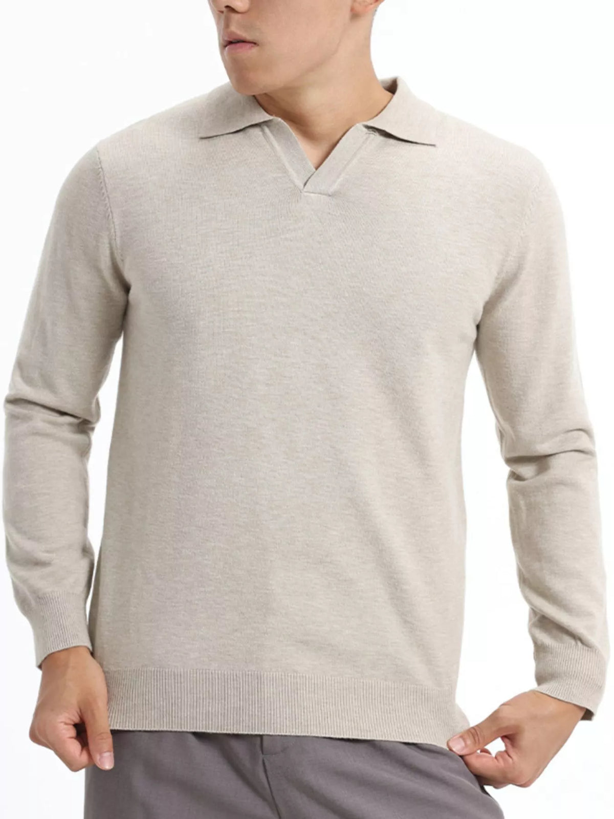 Men's Plus Size Long Sleeve Polo Collar Knit Top