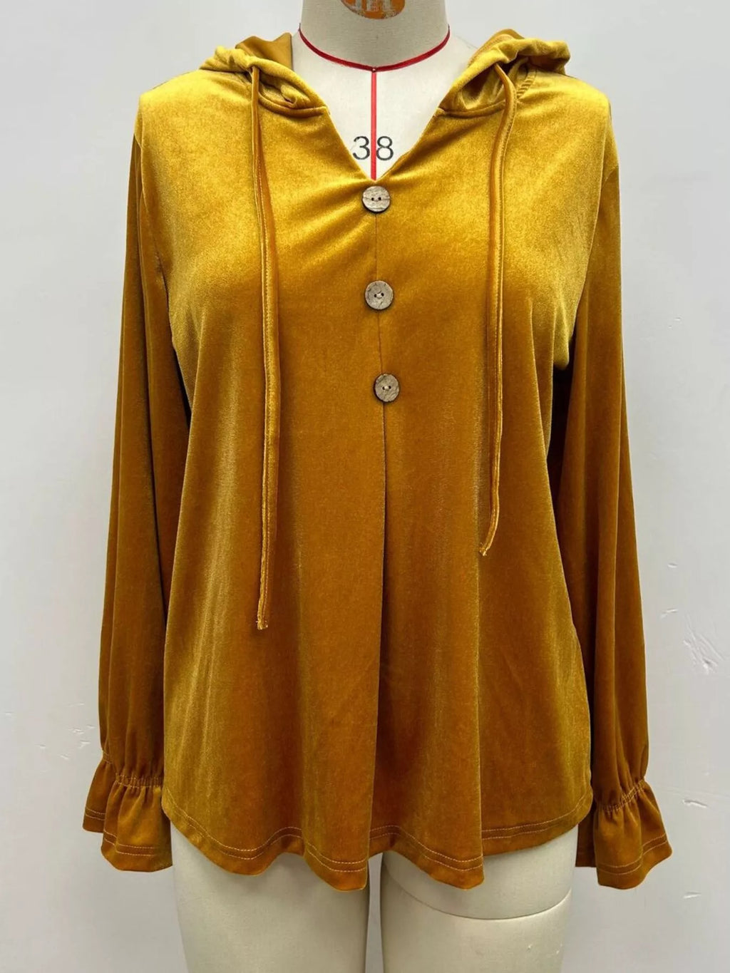 Full Size Decorative Buttons Velvet Hoodie Plus Size - Lilixa.store