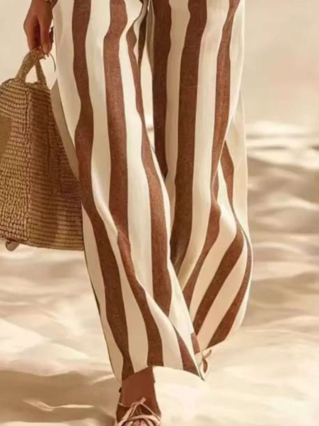 Full Size Striped Half Sleeve Top and Pants Set Plus Size - Lilixa.store