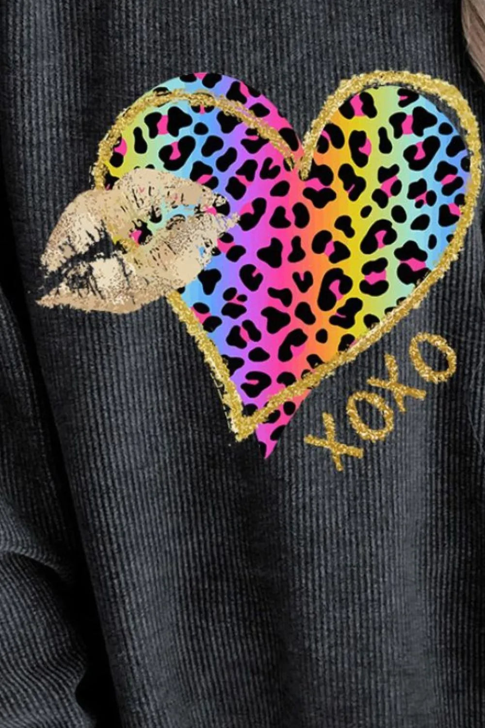 Leopard Heart Drop Shoulder Long Sleeve Sweatshirt - Lilixa.store