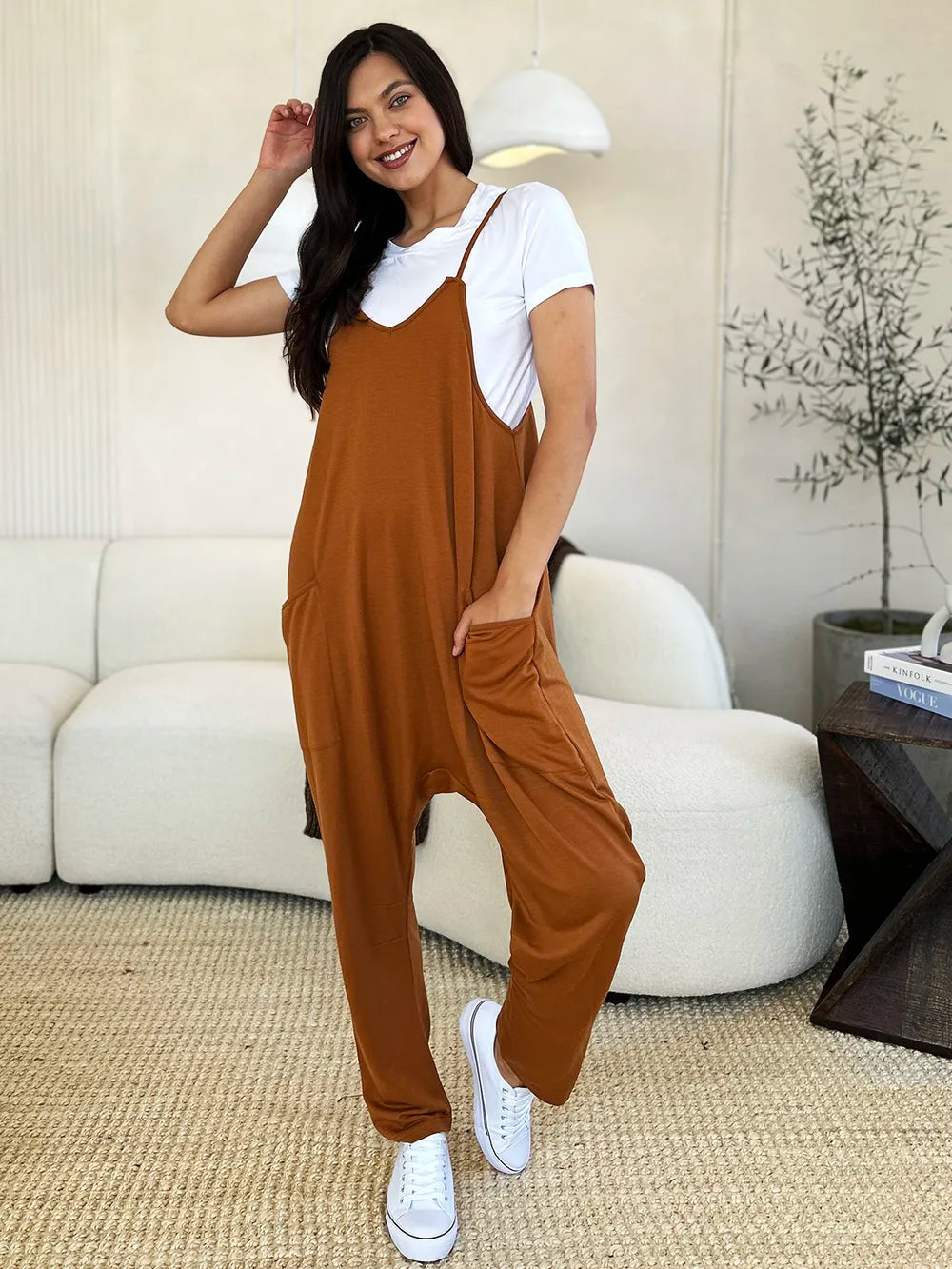 Double Take Full Size Sleeveless V-Neck Pocketed Jumpsuit - Lilixa.store