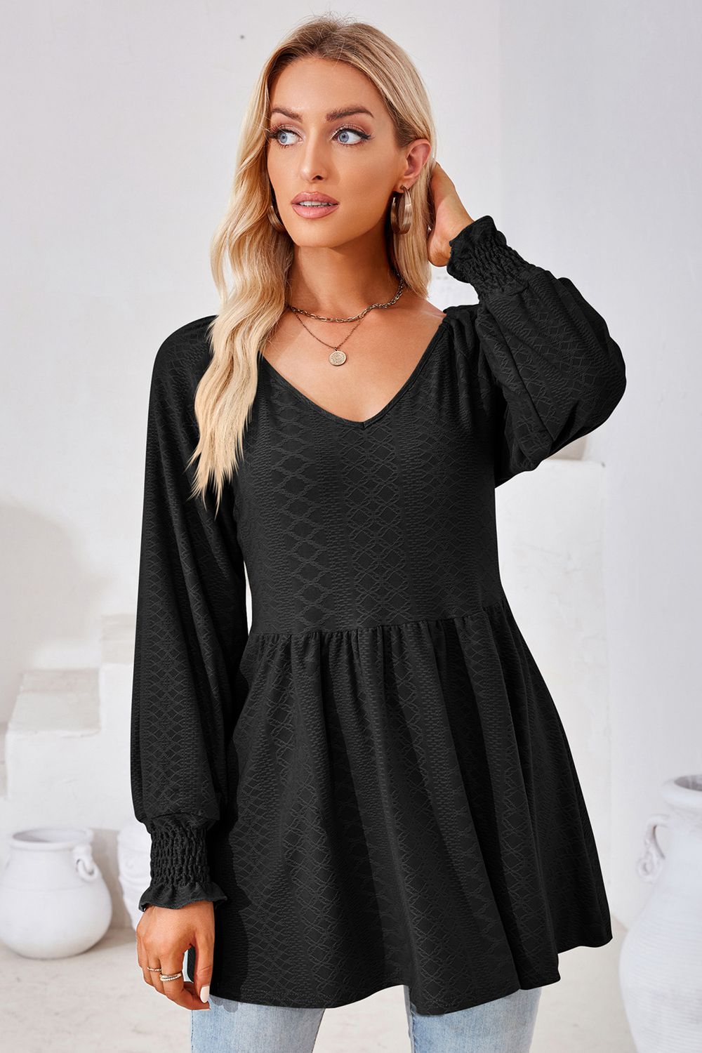 V-Neck Lantern Sleeve Blouse, view 13