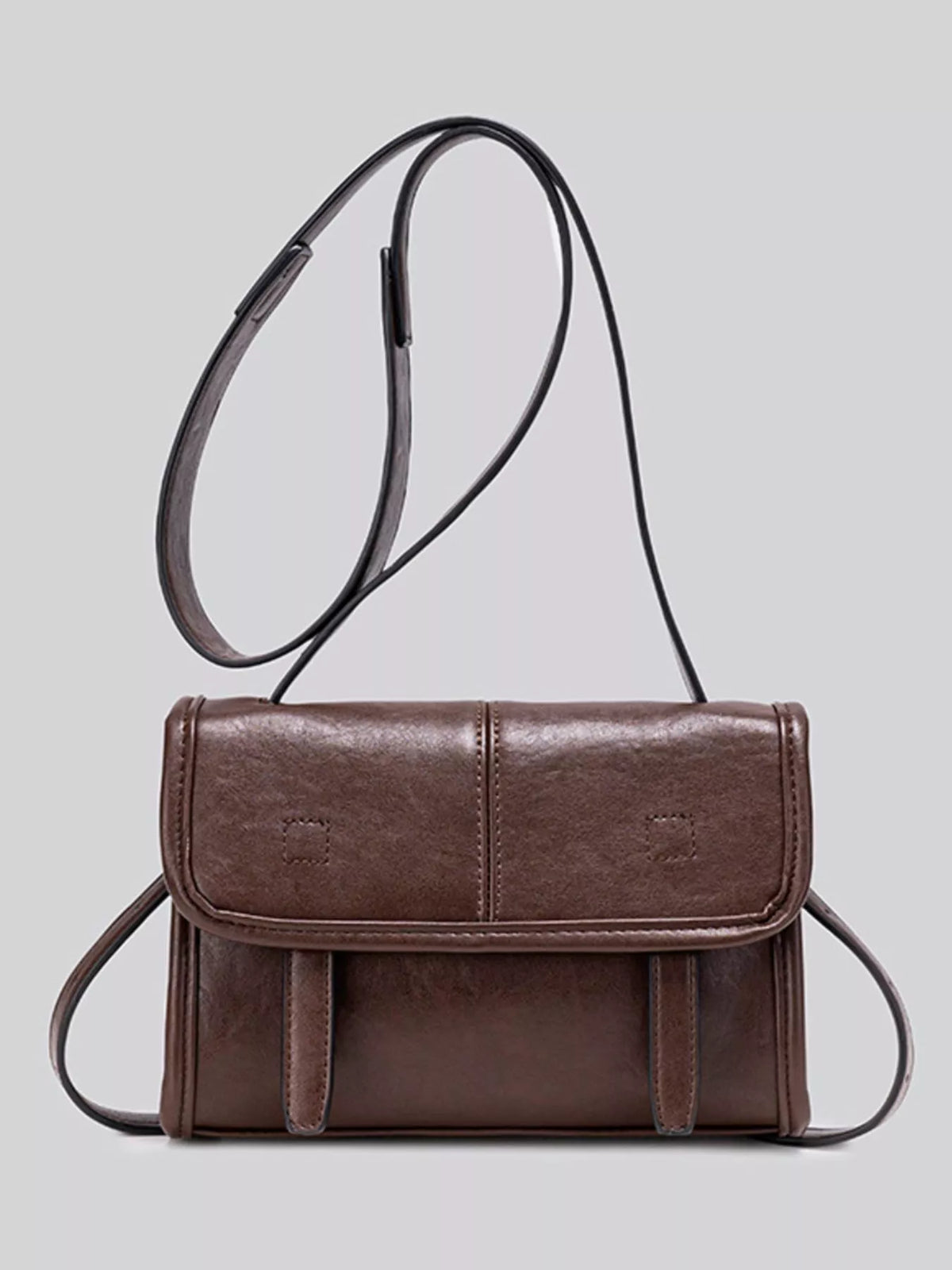 PU Leather Messenger Crossbody Bag with Flap Closure in Brown, view 6