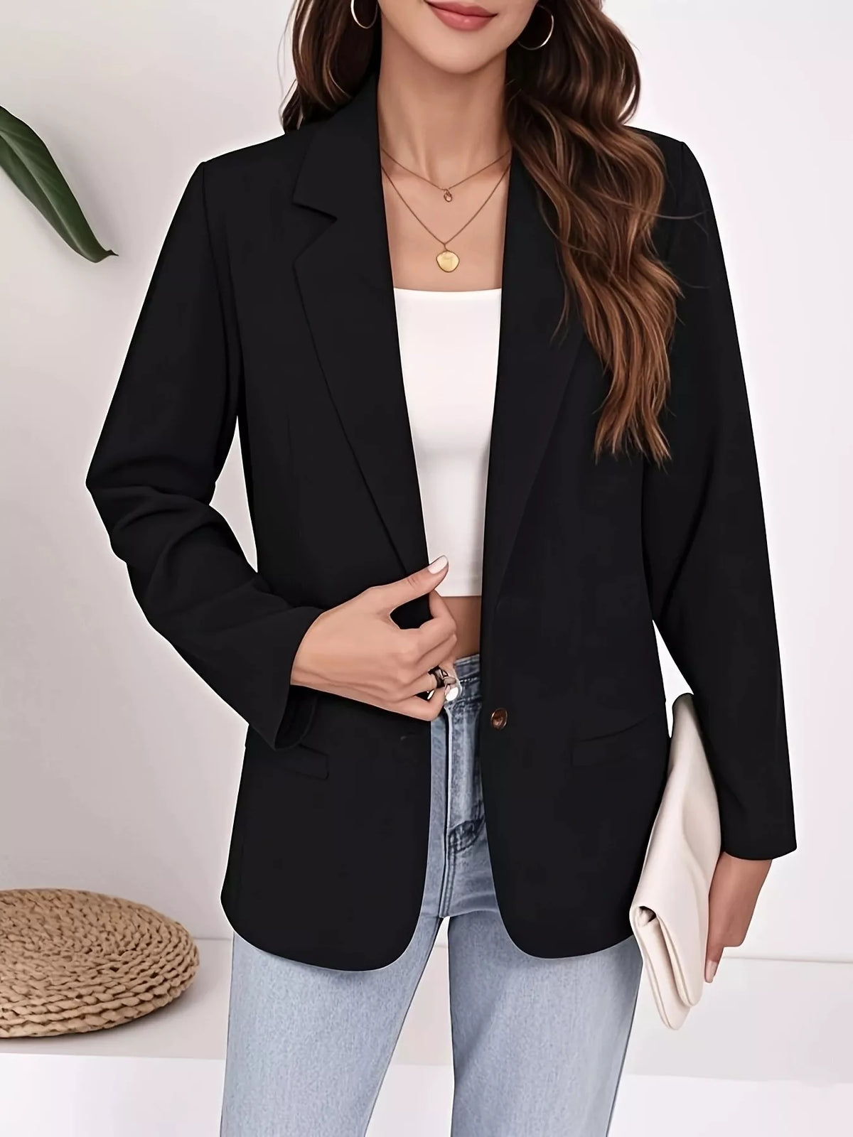 Plus Size Lapel Collar Single-Button Blazer - Lilixa.store