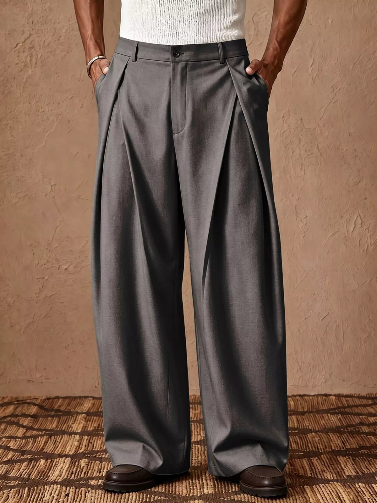 Men's High-Waisted Wide-Leg Pleated Dress Pants - Lilixa.store